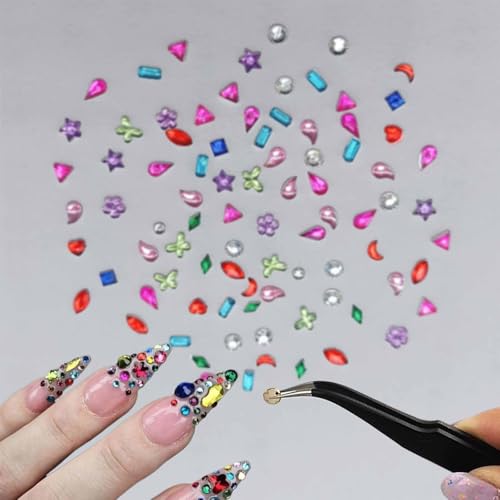 LBPEPAMZ 2000PCS Colorful Rhinestones Nail Art Charms Multi Shape Crystal Flat Back Nail Gems 3D Mini Heart Star Flower Nail Diamonds Kawaii Nail Crafts Acrylic Nail Rhinestone Diamonds for Women Nail
