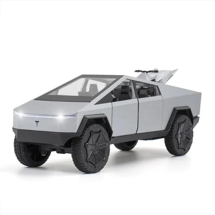 Image of VToy Trucks for Boys Cybertruck Model Silver Pickup Truck 1 /24 Diecast Metal Toy Cars with Sound and Light for Kids Age 3 Year and Up