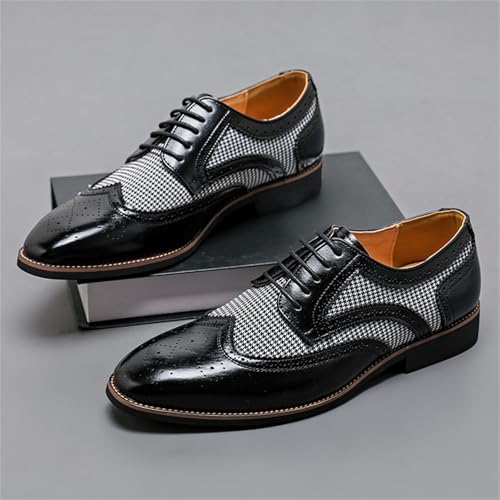 Men's Genuine Leather Two Tone Patchwork Lace Up Oxford Shoes Hand Stitched Round Toe Wingtip Brogues Non Slip Derby Shoes for Business Formal Office Weddings Parties3