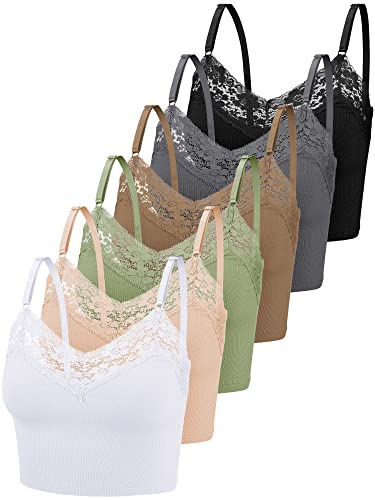 【本日限定価格】S lace layered camisole 6 Pack Lace Camisole for Women, Ribbed V-Neck Crop Top