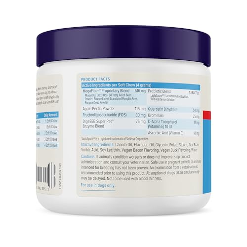 Image of Vetnique Glandex Anal Gland Soft Chew Treats with Pumpkin for Dogs Digestive Enzymes, Probiotics Fiber Supplement for Dogs Boot The Scoot (Advanced Strength Duck /Bacon, 60 Ct)