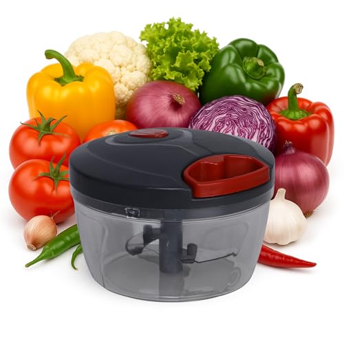 Image of Hornbills Vegetable Manual Chopper with 3 Blades 500ml Kitchen Multi Blade Food Chopper for Vegetables Onion Garlic Hand Chopper Stainless Steel Blade Compact Vegetable Portable Mini Chopper | Red