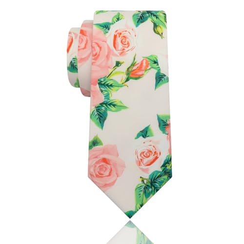 Image of Luckyvestir Mens Ties, Sage /Dusty Blue /Pink Floral Ties for Men, 2.76 inch Cotton Flower Necktie for Wedding /Groomsmen /Party