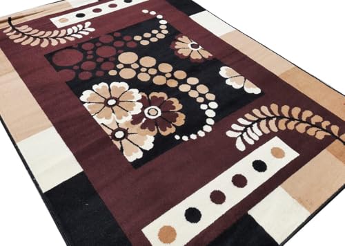 Image of Floral Design Acrylic Polyester Carpet for Living Room 6x8 Feet Color Brown(180x240Cm), Large Rectangle
