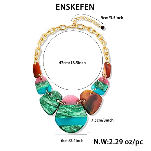 Enskefen Acrylic Statement Necklace For Women Vintage Tribe Chunky Collar Necklace With Gold Chain Multicolor Costume Jewelry For Women #TOP5