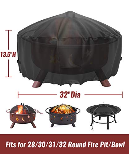 Nupick 32 Inch Round Fire Pit Cover For Landmann Big Sky, 600D Heavy Duty And Waterproof Cover Fit 28/30/31/32 Inch Round Fire Pit/Bowl, All Weather Resistant #TOP1