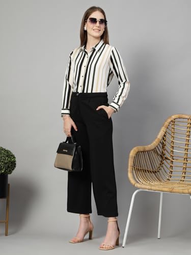 Image of Style Quotient Women Beige White Stripe Printed Formal Shirt