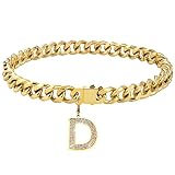 Dopetie Gold Chain Dog Collar Personalized Letter Dog Necklace with Bling Zircons Metal Cuban Link f
