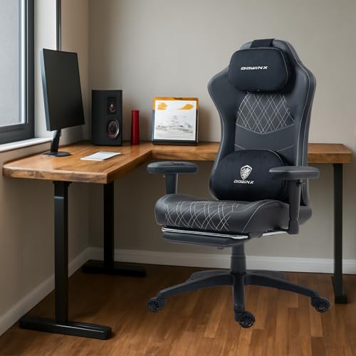 Sedia da gaming, ergonomica, da ufficio, con massaggio e riscaldamento, cuscino a molle insacchettate, come nel divano, sedia girevole in PC, con supporto lombare e poggiapiedi, nero e bianco - Sedia gaming - Immagine 1
