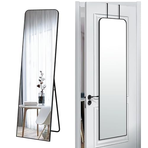57x16" Full Length Mirror Floor Stand,Over the Door,Wall Mounted Black