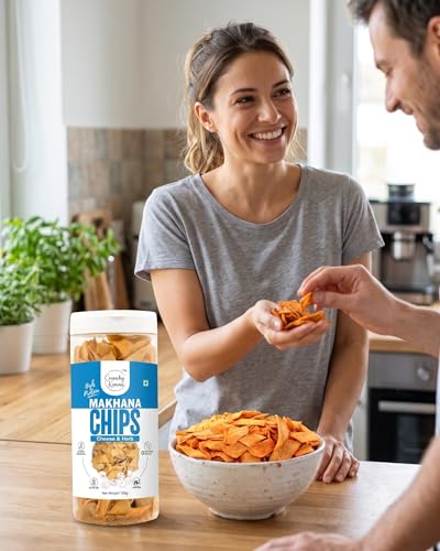 Image of Makhana Chips Cheese & Herb | Baked Foxnut Chips | High Protein Healthy Snack | Gluten Free | No Trans Fat | Crispy Low-Calorie Snack for Anytime Munching - 150g (Pack of 2)