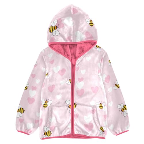 OTVEE Honey Bee Pink Hearts Kids Hoodie Jacket Fall Spring Full Zip Warm Outwear Coat
