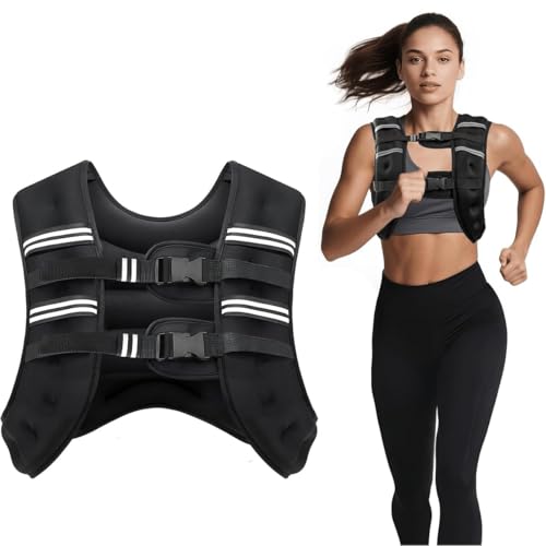 Sport Weighted Vest 10kg Body Weight Training Vest Strength Exercise Vest Weight Jacket with Reflective Stripe Adjustable Strap Workout Equipment for Fitness Boxing Run Gym Muscle (Balck 8kg)