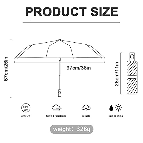 Automatic Umbrella, Windproof Travel Umbrella For Rain, Auto Open Close Compact Folding Umbrella, Sun Protection Tote Umbrella With Black Coating For Women Men (Light Blue) #TOP6