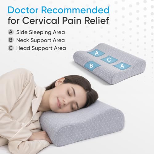 Image of FOVERA Cervical Pillow for Neck Pain | for Spondylitis Neck & Shoulder Pain, Orthopedic Memory Foam Pillow for Sleeping (King Size - 24 x 15 x 4.5 Inch, Grey, Pack of 1)