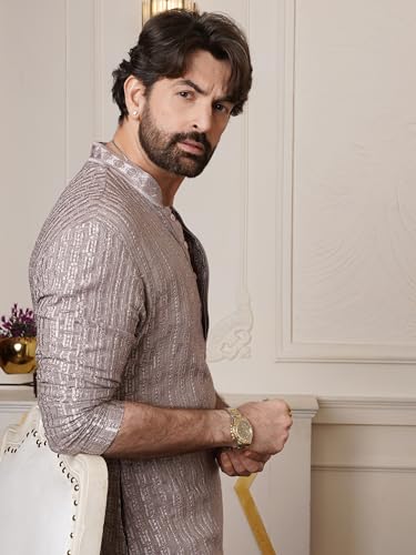 Image of SOJANYA (Since 1958 Men's Cotton Rayon Shiny Thread Sequinned Only Long Kurta