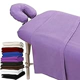 London Linens Extra Thick 3 Piece Set Massage Table Sheets Set - 100% Natural Cotton Flannel - Includes Massage Table Cover, Massage Fitted Sheet, and Massage Face Rest Cover (Lilac)