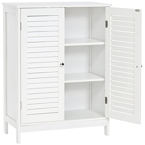 Weenfon Bathroom Cabinet, Floor Storage Cabinet With 2 Louvered Doors & Adjustable Shelf, Freestanding Cabinet, Small Cabinet For Living Room, Bathroom, Hallway, White #TOP17