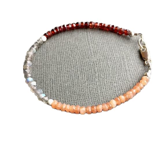 Bracelet perles grenat pierre de lune labradorite 3-4mm rondelle LKBEADS LCBR-3235