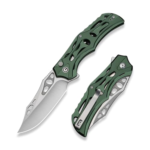 Image of CIVIVI Biophase Pocket Folding Knife for Men, 3.48 inch Nitro-V Blade Aluminum Handle, Lightweight Skeletonized Flipper Knife for Tactical Survival C23083-1 (Green)