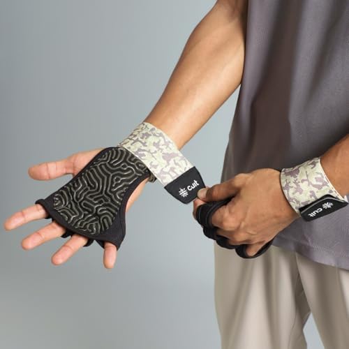 Image of CULT Half Finger Gym Gloves with Wrist Support for Men & Women | Anti-Slip Silicone Grip Exercise Gloves for Weightlifting, Workout, Pull Ups & Cross Training (Size S-M)