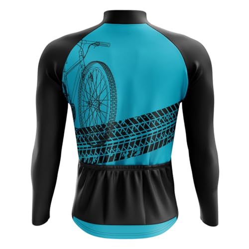 Conjunto de Ciclismo Masculino Camisa Manga Longa Azul + Calça Acolchoada Forro GEL Bike Roupa Cicli