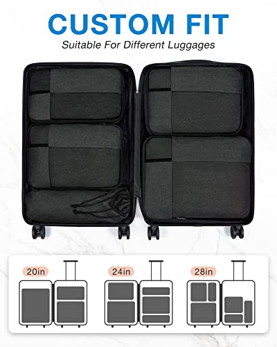 BAGSMART Compression Packing Cubes for Travel, 6 Set Packing Cubes for Carry on Suitcases, Compression Travel Cubes & Suitcase Organizer for Packing with Shoe Bag Black - Image 4