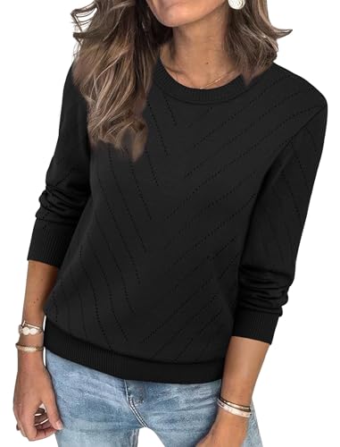 Black Sweaters for Women Long Sleeve Shirts Crew...