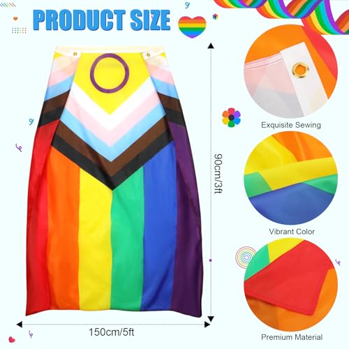 XEPST LGBTQ+ Gay Pride Accessories, 8PCS Progress Rainbow Cape Set including Rainbow Flag Cape, Headband, Sunglasses - Image 3
