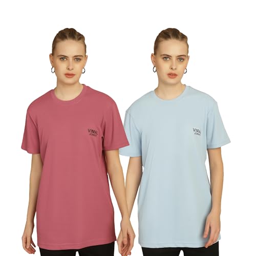 Image of Mack Jonney Solid Classic Fit Round Neck Polyester Lycra Half Sleeves Tshirt for Women(Pack of 2)-MACK630864