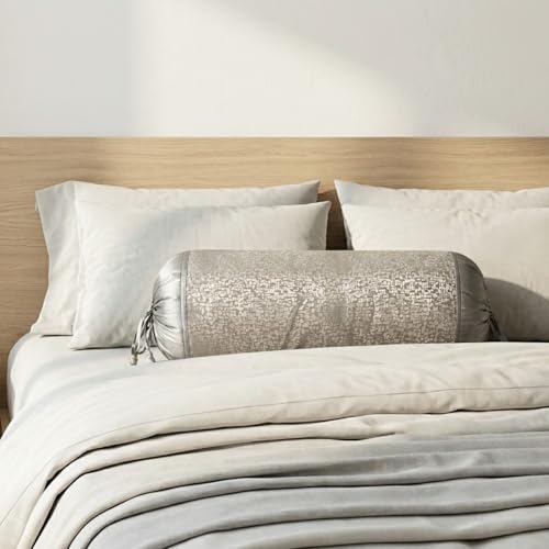 Image of SAJAVAT HOME Steel Grey Silk Bolster Cover for Sofa, Bed & Diwan (Pack of 1) 15x30 Inch | Soft Breathable Side Pillow Cover | Textured Round Pillow Cover for All Seasons