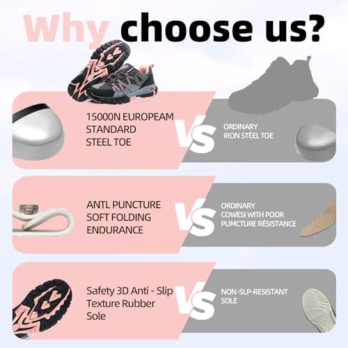 Image of Hogent Steel Toe Shoes for Men Lightweight Comfortable Non Slip Work Shoes Women Puncture Proof Safety Sneakers for Industrial Construction & Daily Life