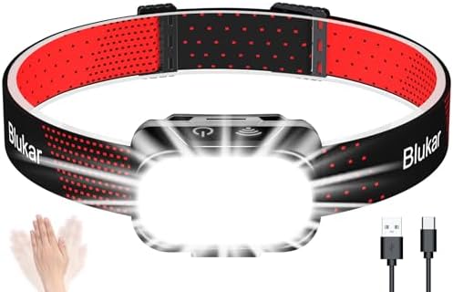 Blukar LED Stirnlampe Aufladbar, Superhell 2000L Kopflampe | Stufenlos Dimmbar, 5 Normalmodi & 5 Sensormodi & Rotlicht, Leichtgewichtig Wasserdichte Mini Stirnleuchte für Camp, Ang