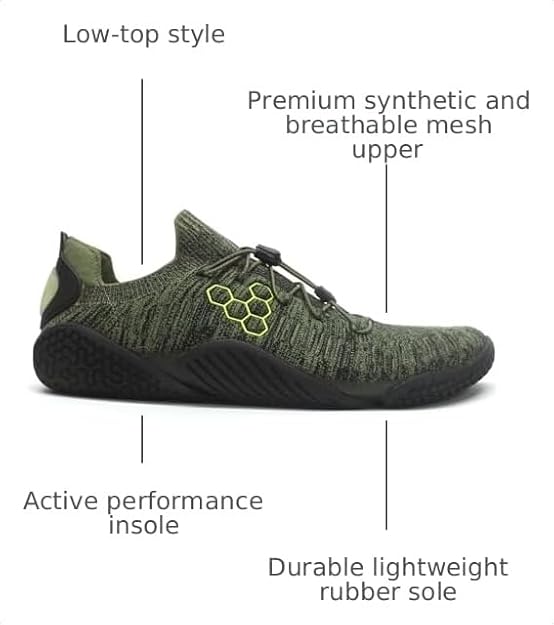 Vivobarefoot Mens M Flex Textile Synthetic Forest Green Acid Lime Trainers 13 US