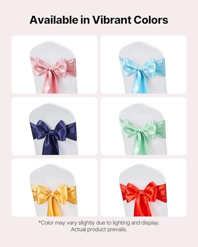 Image of VEVOR Satin Chair Sashes Bows, Chair Ribbon Ties Back Sash, 7 x 108 inch, Wedding Reception Decoration, for Wedding Ceremony Baby Shower Party Events Banquet Cover Decoration (Rose Gold, 100pcs)