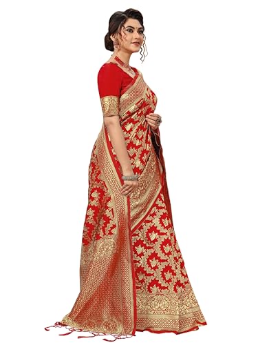 Image of TRENDMALLS Women's Banarasi Silk Saree with Unstitched Blouse Piece