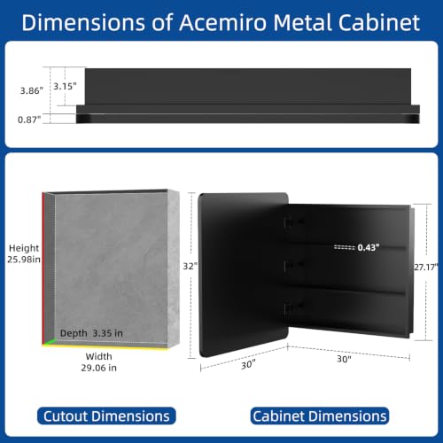 Image of ACEMIRO 30x32 Inch Bathroom Medicine Cabinet with Mirror Black Metal Framed Mirror Cabinet Recessed or Surface Wall Mounted Medicine Cabinets for Bathroom