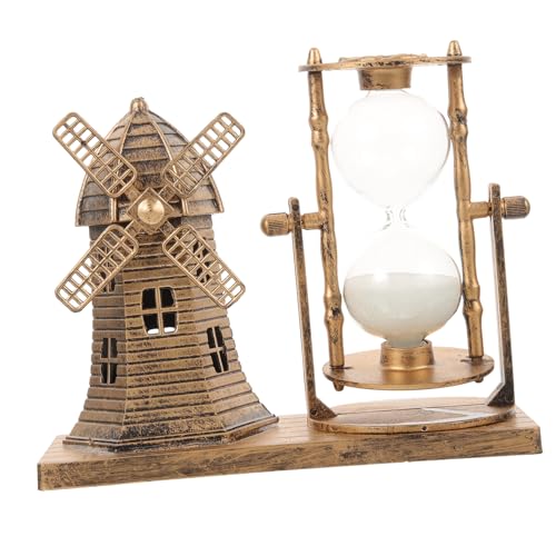 ELAYARD Decoración Vintage de Oficina Reloj de Arena con Faro Centro de Mesa Artístico Resistente y Único para Sala y Escritorio Adorno Artesanal Dorado con Base Estable