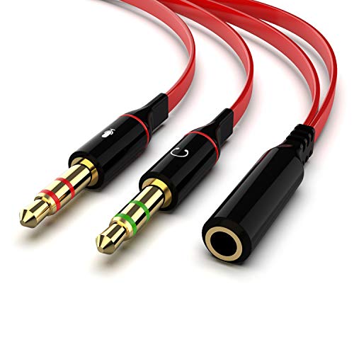 Maeline Headphone Splitter Adapter for Computer 3.5mm Female to 2 Dual 3.5mm Male Headphone Mic Audio Y Splitter Cable Smartphone Headset to PC Adapter (2 Pack, Red)