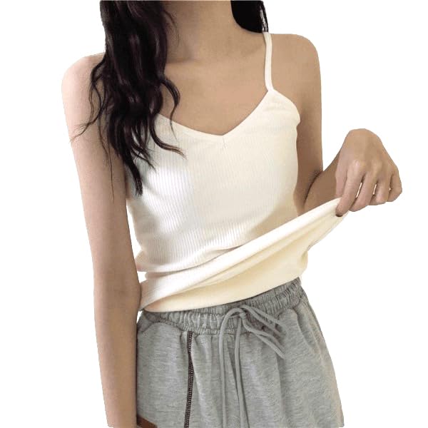 Alexvyan Girls Women Female L-Size White Narrow Slips Slim Fit Cotton Thermal Fleece Lined Underwear Tops Camisole Top Warm Base Layer Stretchy Body Shaper Vest for Winter., 34