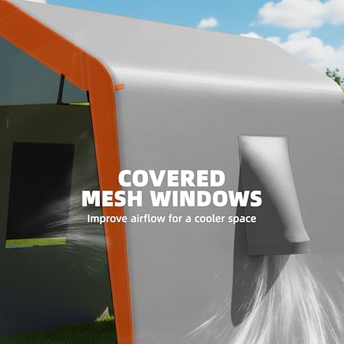 Outsunny 6' x 8' Portable Shed, Outdoor Storage Shed Tent with Roll-up Zipper Door, Galvanised Steel Frame, Windows, Waterproof Motorcycle Bike Tent for Bikes, Tools, Light Grey — view 5