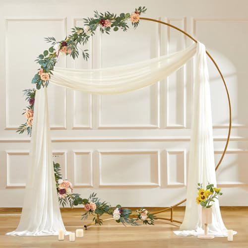 Image of 30 inch x 20Ft Wedding Arch Draping Fabric, 1 Panel Ivory Sheer Curtain Drapes Extra Wide & Long Backdrop Curtains for Wedding Arch Ceremony Birthday Party Decorations