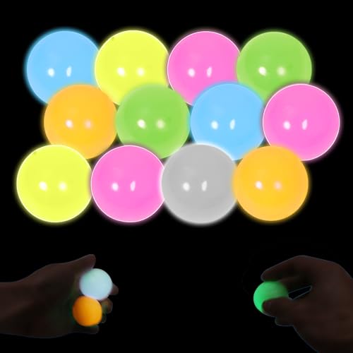 12pcs 2.4in Lumi Balls,Dream Balls,Glow in The Dark Sticky Ball That Stick to The Ceiling,Elevated Stress Balls for Kids and Adults,Stocking Stuffers,ASMR Cool Stuff for Teens