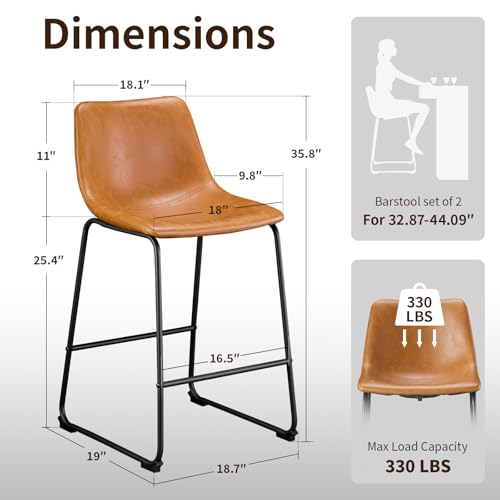 Image of STOOLINK 26 Inch Bar Stools Set of 2, Counter Height Barstools with Back