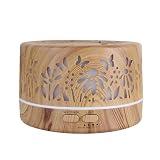 Wild Essentials 700ml Designer Large Room Essential Oil Diffuser, 5 in 1 Ultrasonic Aromatherapy Vaporizer Cool Mist Humidifier, Home, Office Bedroom, Timer, Auto-Off, 7 Color LED (Light Wood Flowers)