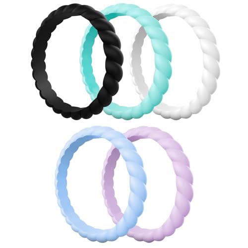image for Egnaro Silicone Wedding Ring for Women,Seamless Thin and Stackble Brai