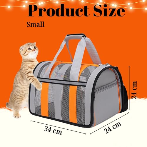 Image of VAYINATO Pet Carrier Bag (Small - 34 * 24 * 24 Cm) Cat Dog Carrying Bag Outgoing Travel Pets Handbag Portable Breathable Foldable - Grey with Orange By Petzlifeworld