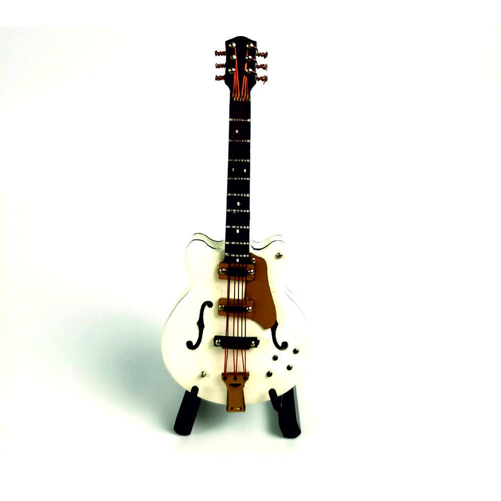 ALANO Mini Guitarra Eléctrica Blanca Modelo Guitarra De Madera 10cm Miniatura Árbol De Navidad Colgante Decoración Instrumento Musical Copia Regalo Con Estuche De Cuero Adorno De Navidad Decoración
