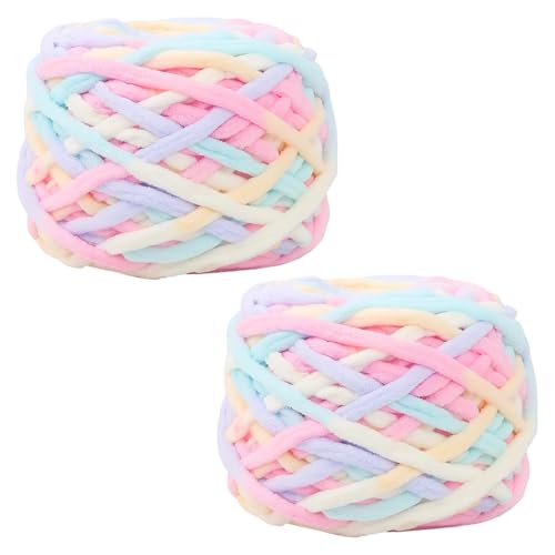 Chunky Yarn 200g,2 Pack Chunky Wool for Knitting 100g Balls,Soft Fluffy Velvet Thick Knitting Wool Yarn,Rainbow Plush Yarns for Crochet Blankets Sweaters Shoes Hats Scarves (Rainbow)