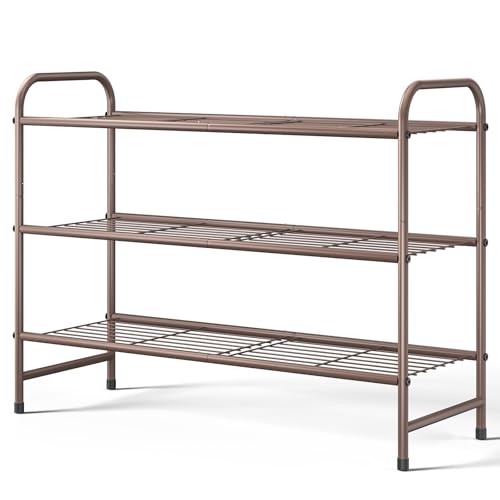 Image of Kitsure Shoe Rack - Stainless Steel Shoe Organizer, Sturdy Shoe Rack for Closet and Front Door Entrance, Free Standing Shoe Shelf, Closet Organizers and Storage, 25.6 inch Wide - 3 Tier, Brown